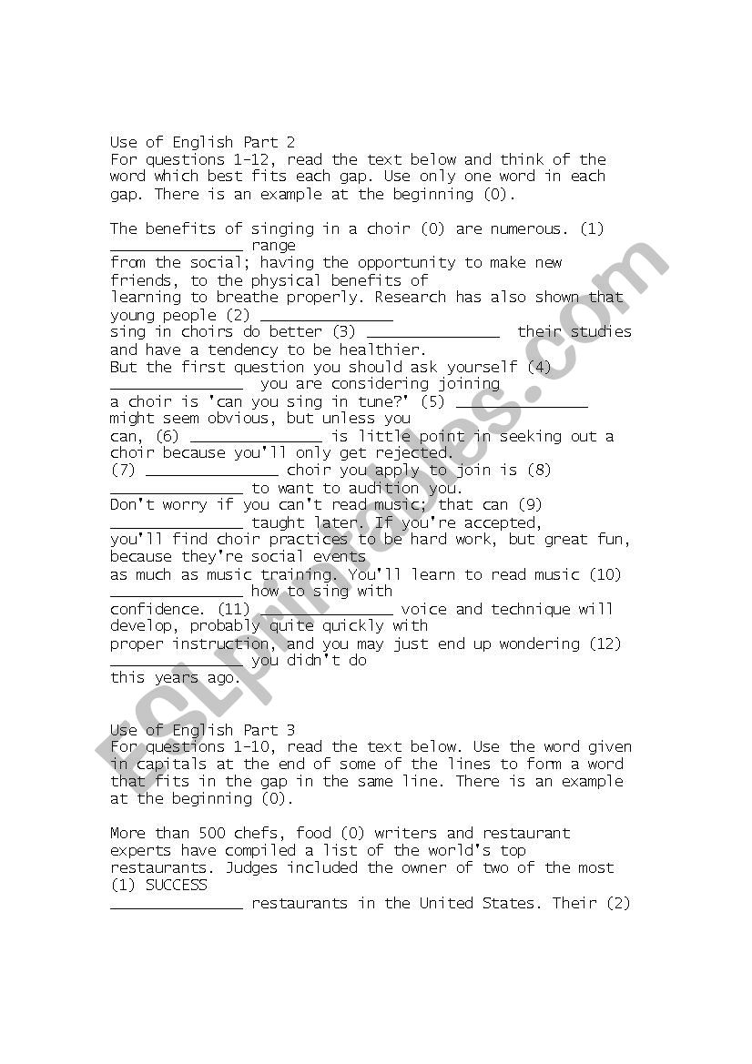 use of english worksheet