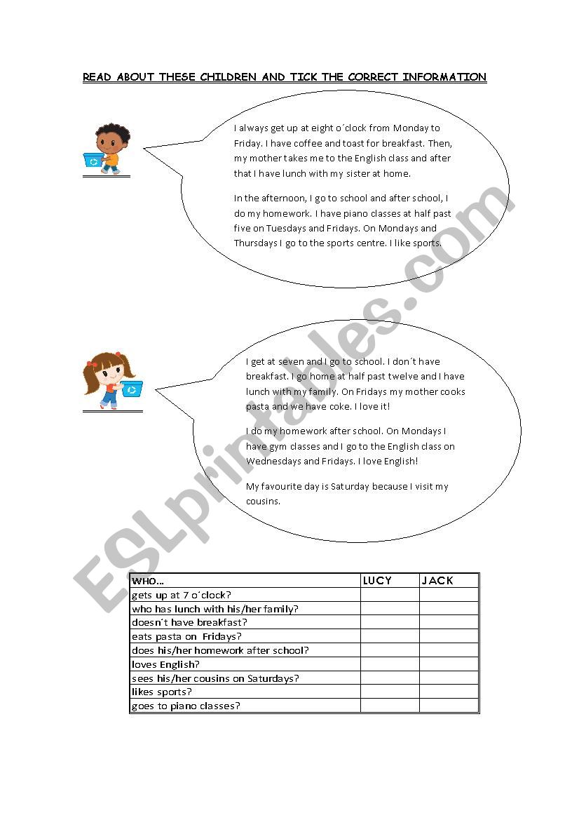 descriptions worksheet