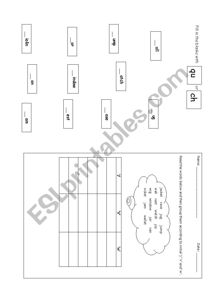 phoneme qu and ch worksheet