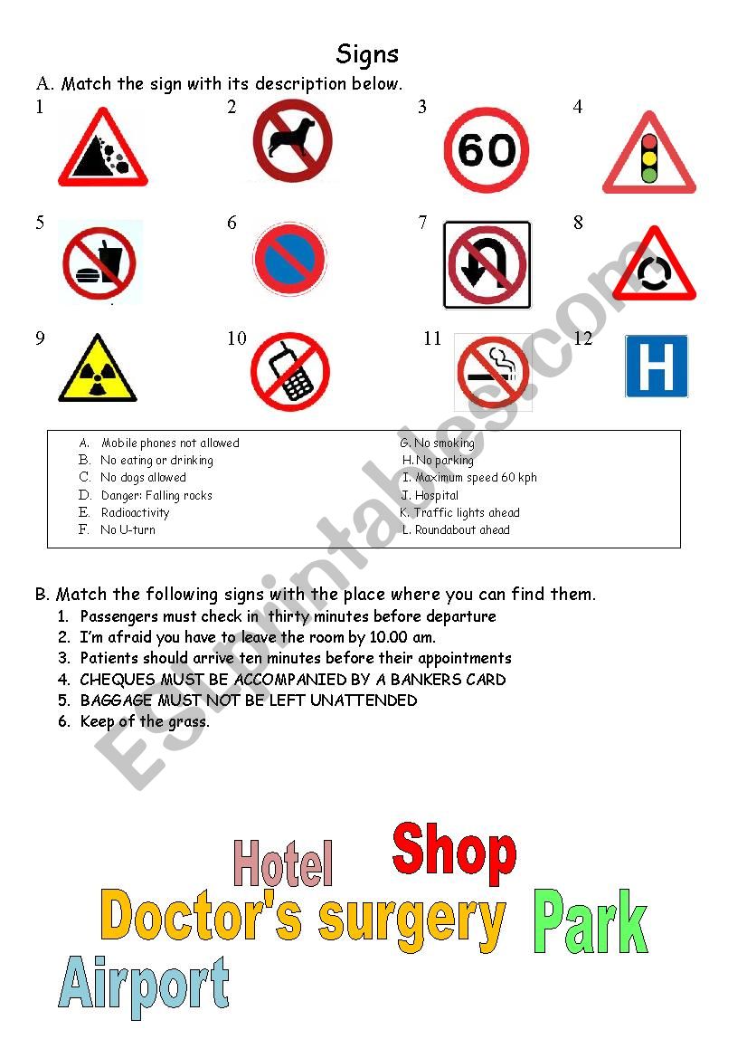 Signs worksheet