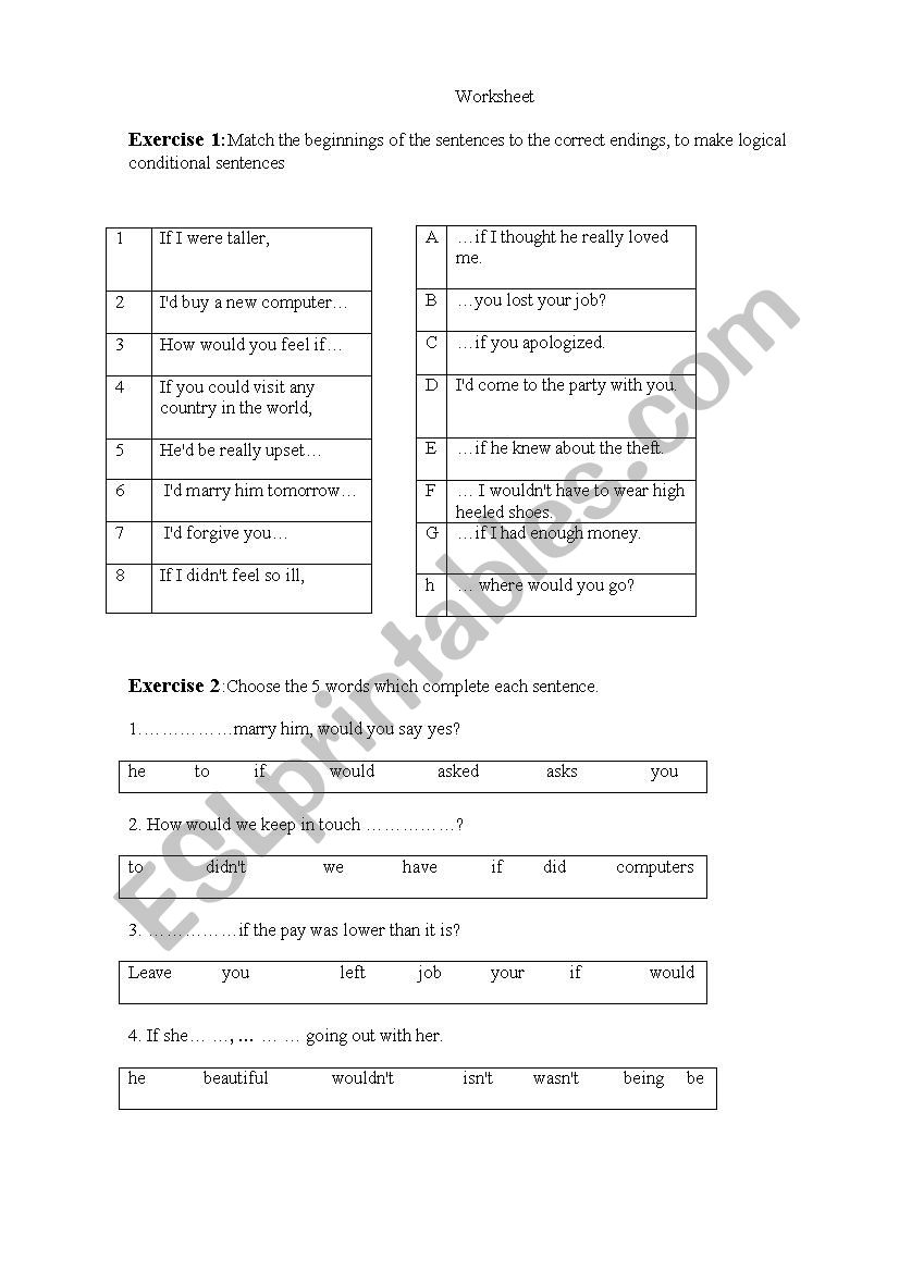 Second Conditional worksheet worksheet