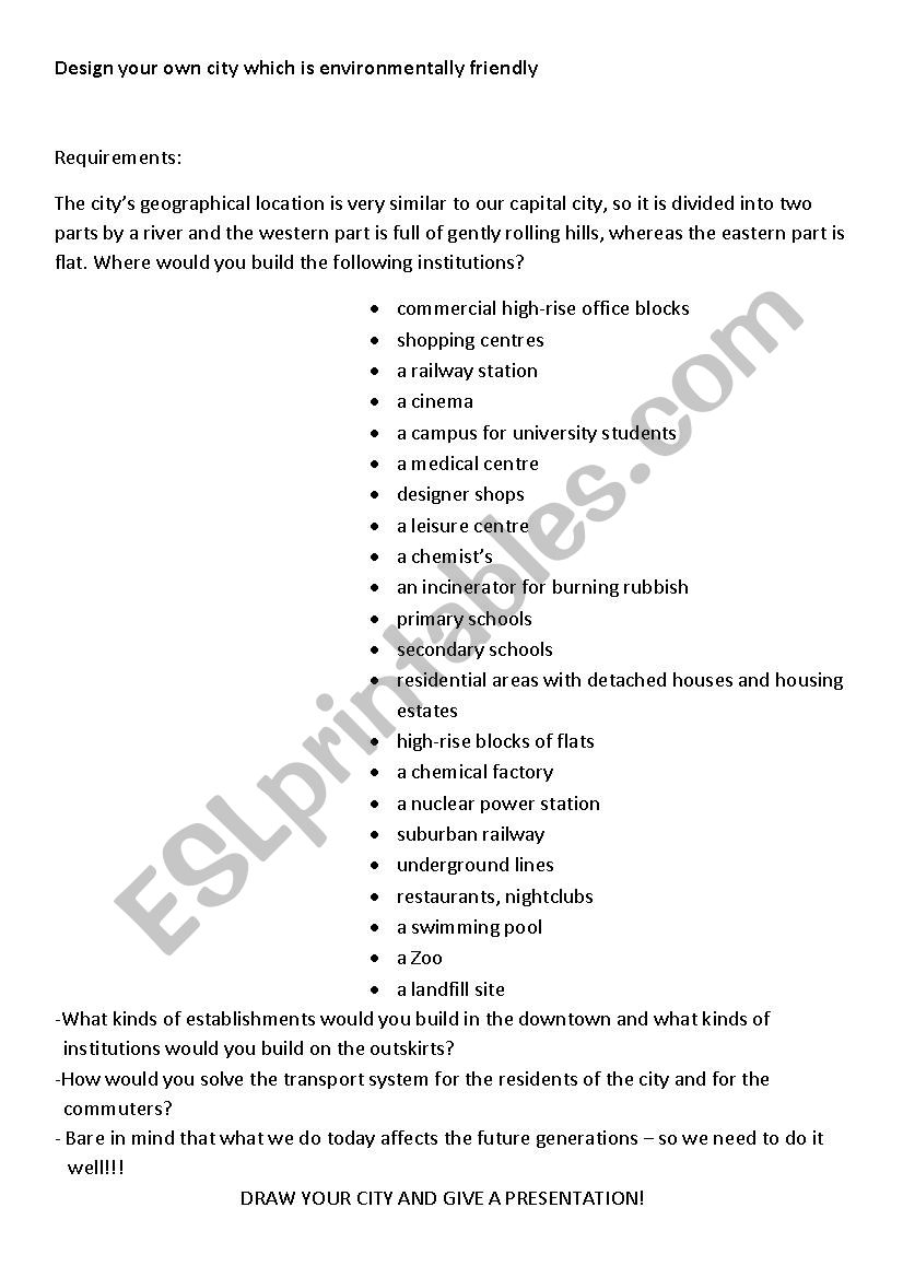 Design your own city worksheet