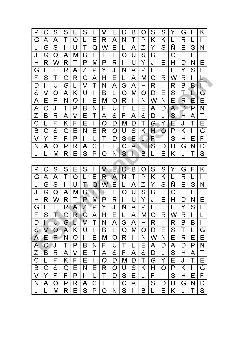 Word Search Adjectives worksheet