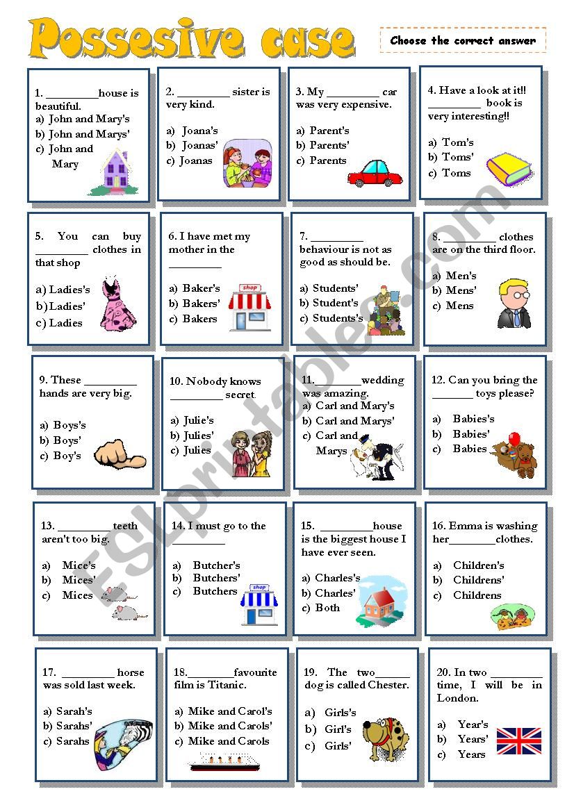 Possessive case sÂ´ and Â´s worksheet