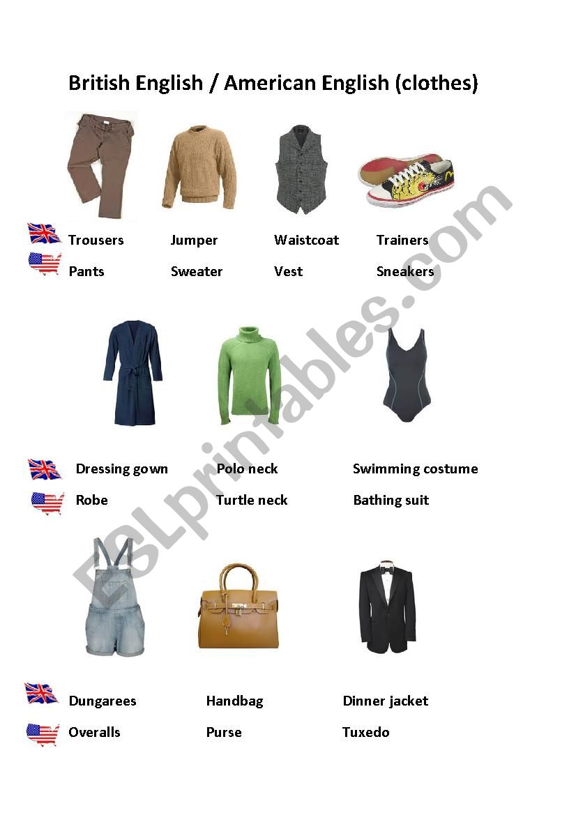 British vs American English (clothes)