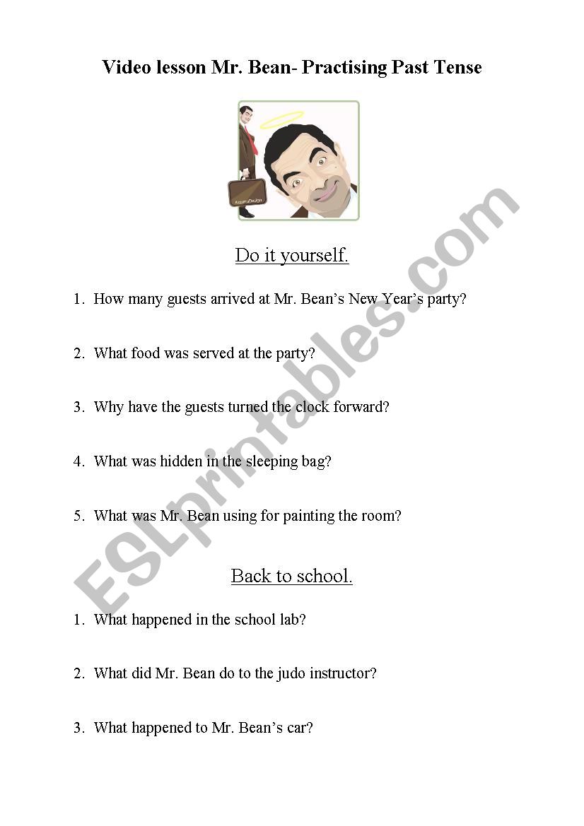 Video lesson- Mr Bean worksheet