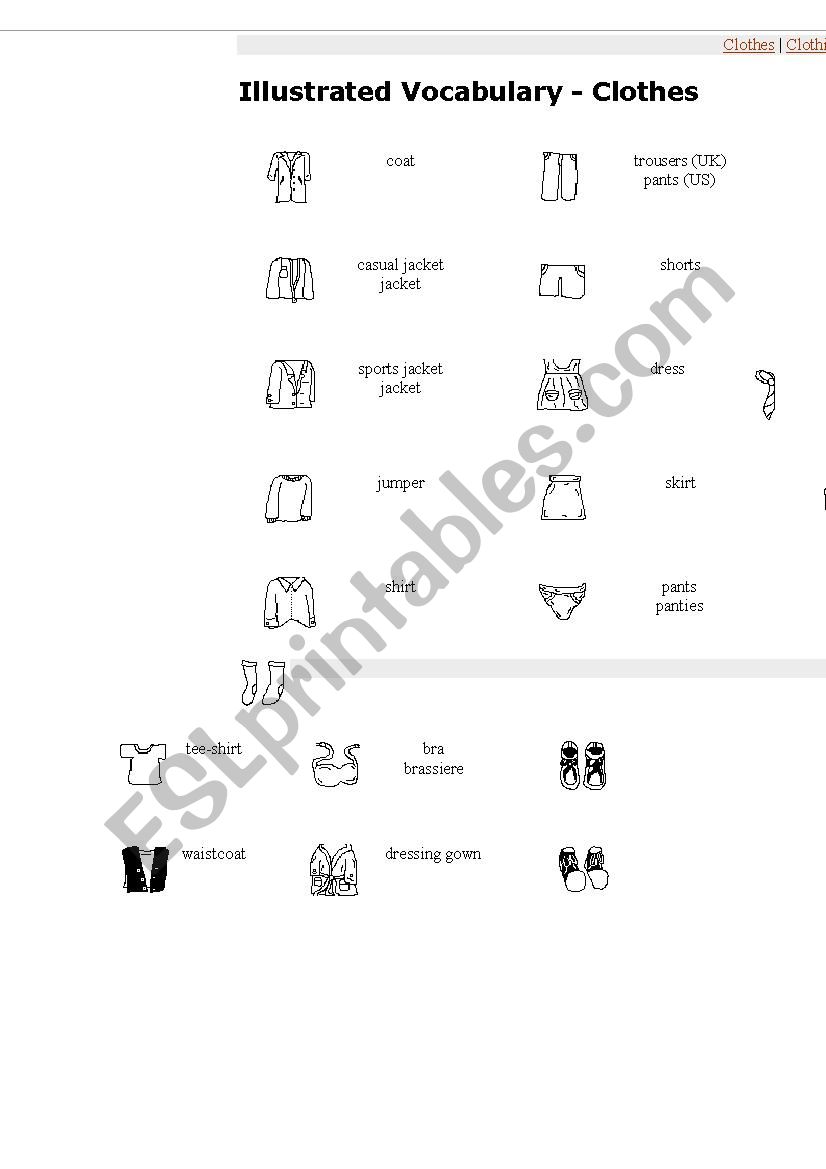 clothers worksheet
