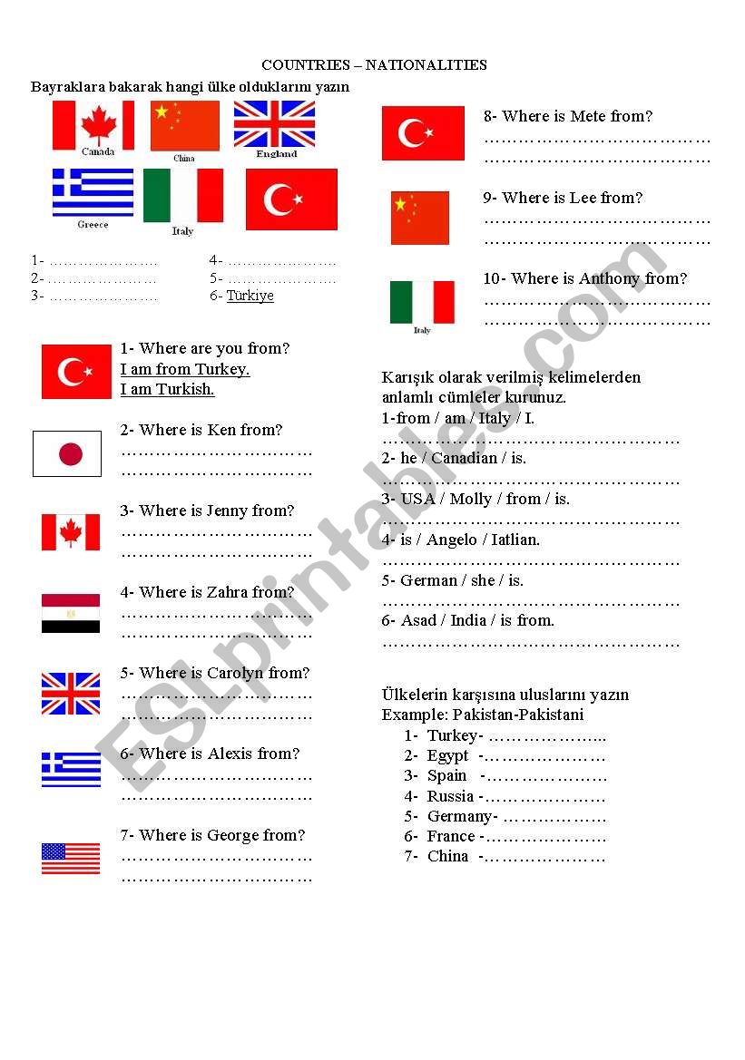 countries worksheet