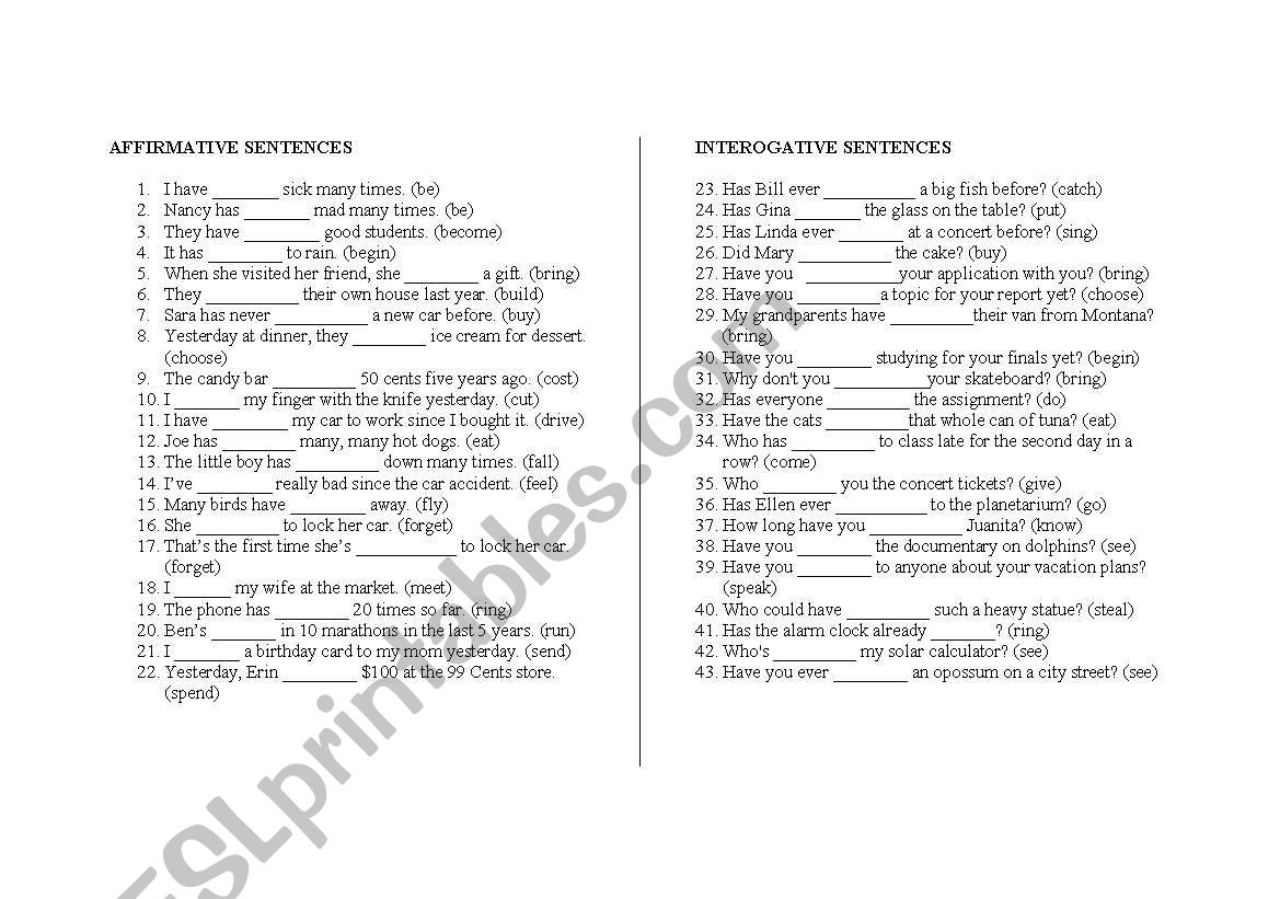 sentences with irregular verbs