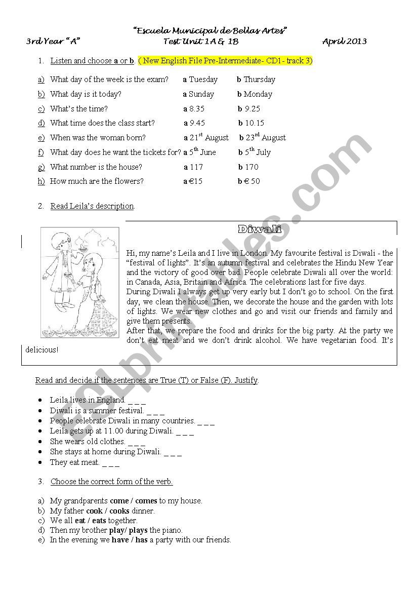 test unit  1A & 1B- Present Simple