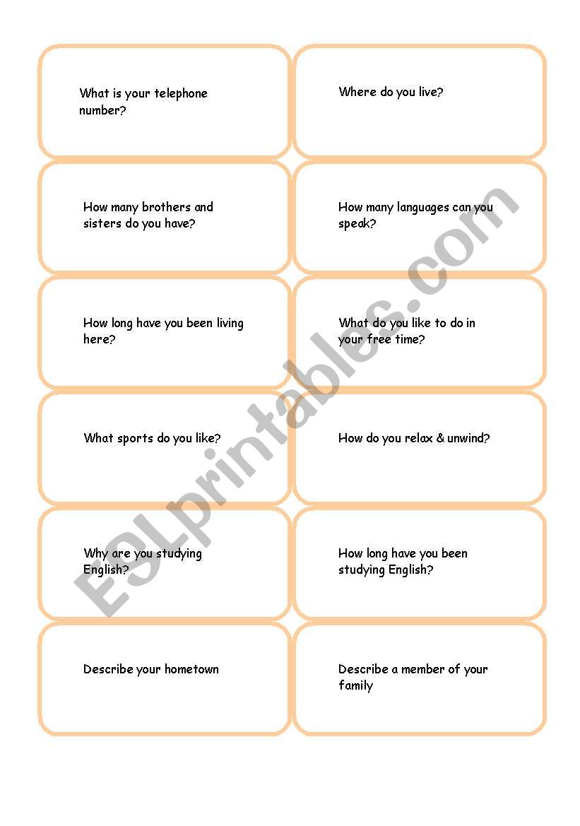 questions card game worksheet