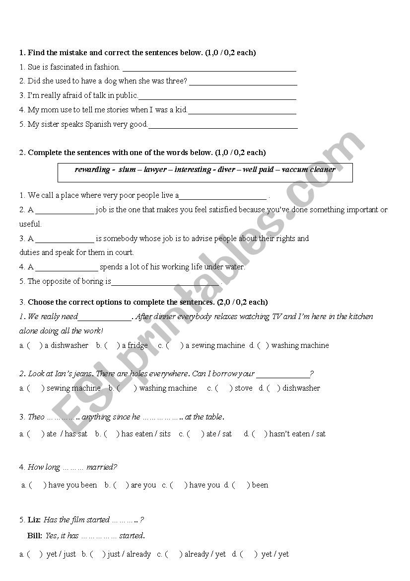 TEST worksheet