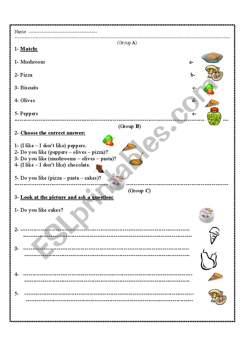 food worksheet