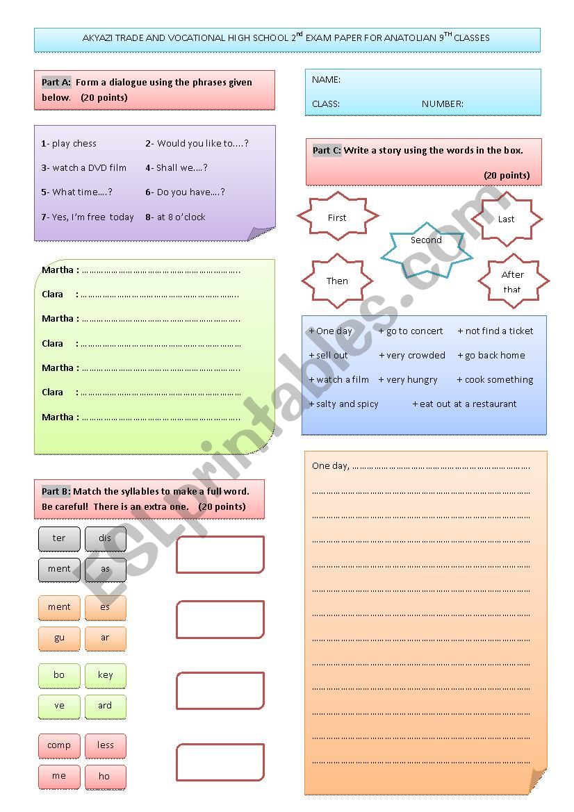 Exam worksheet