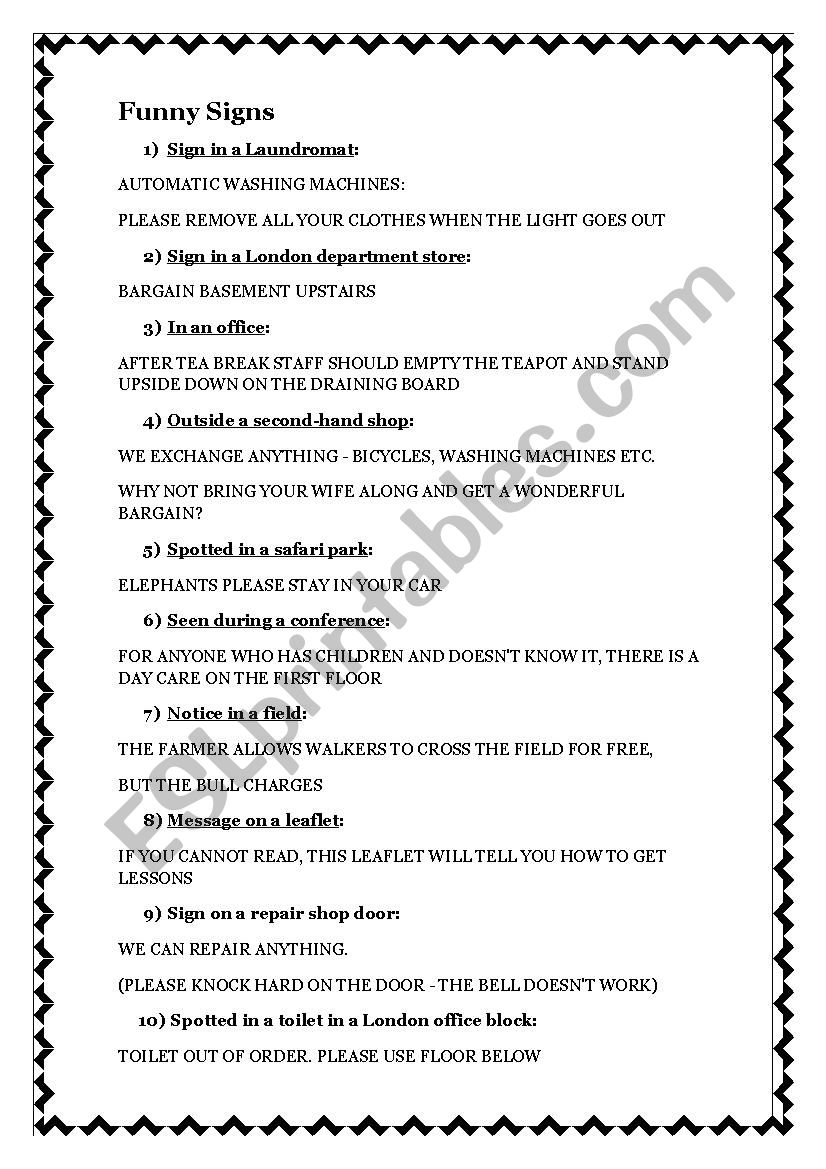 Funny Signs worksheet