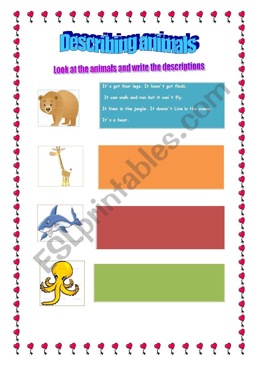 describing animals worksheet