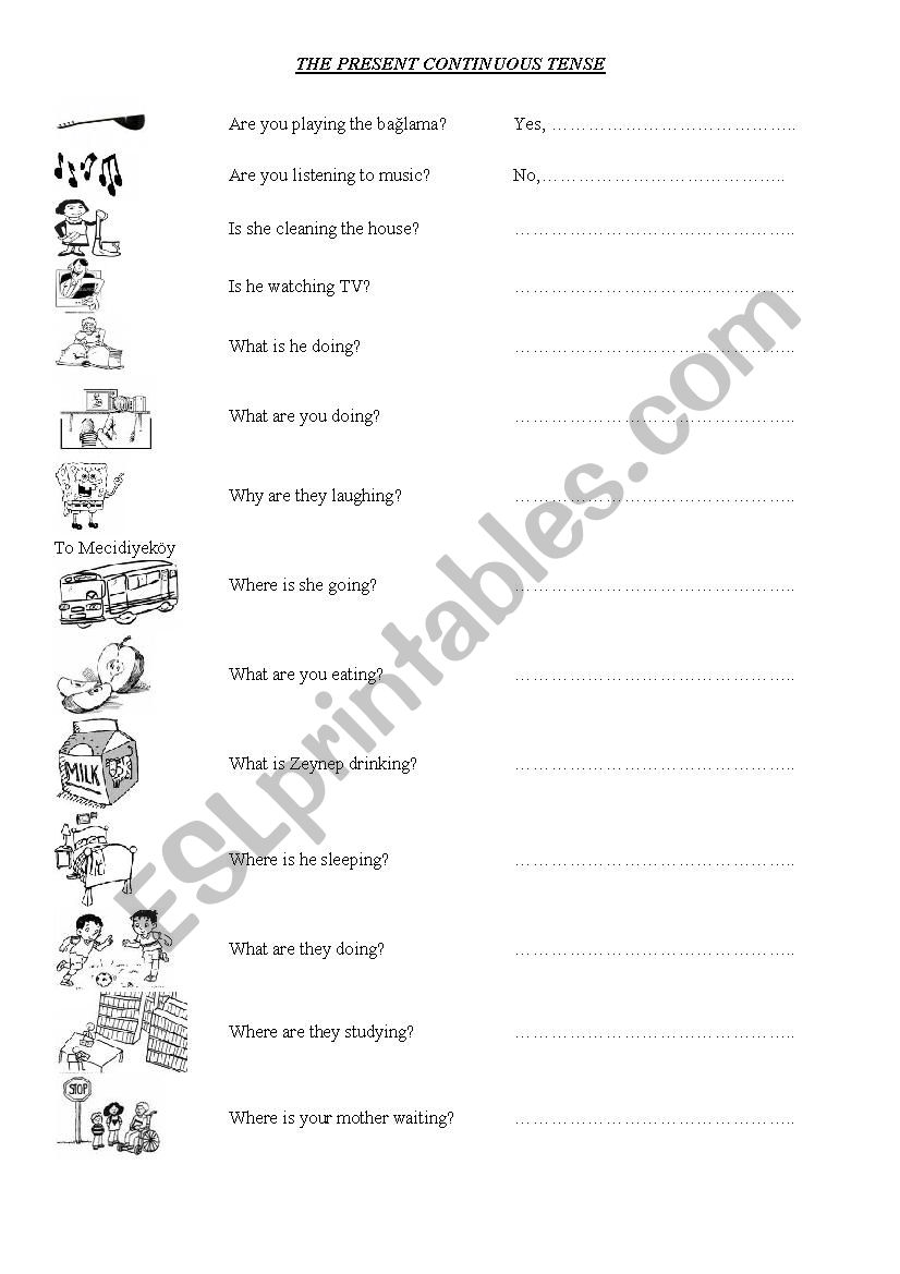 present continuous tense worksheet