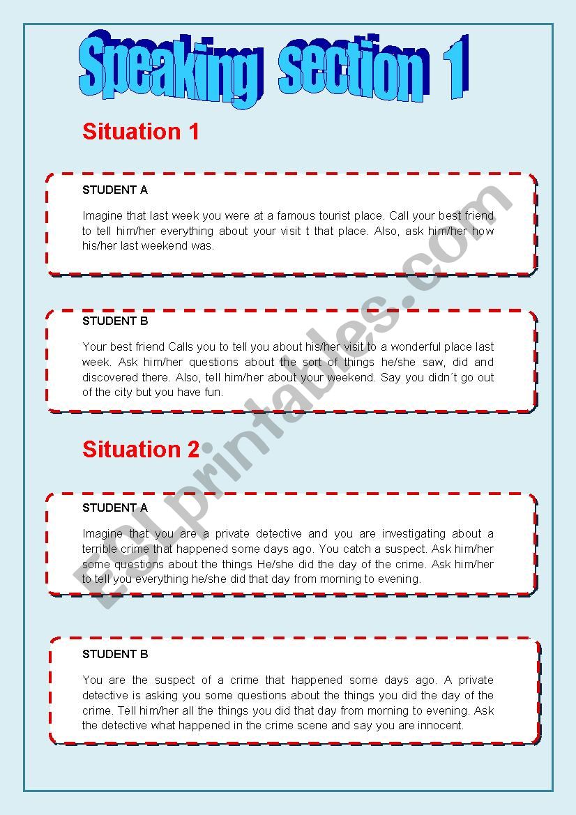 SPEAKING SECTION 1/4 worksheet