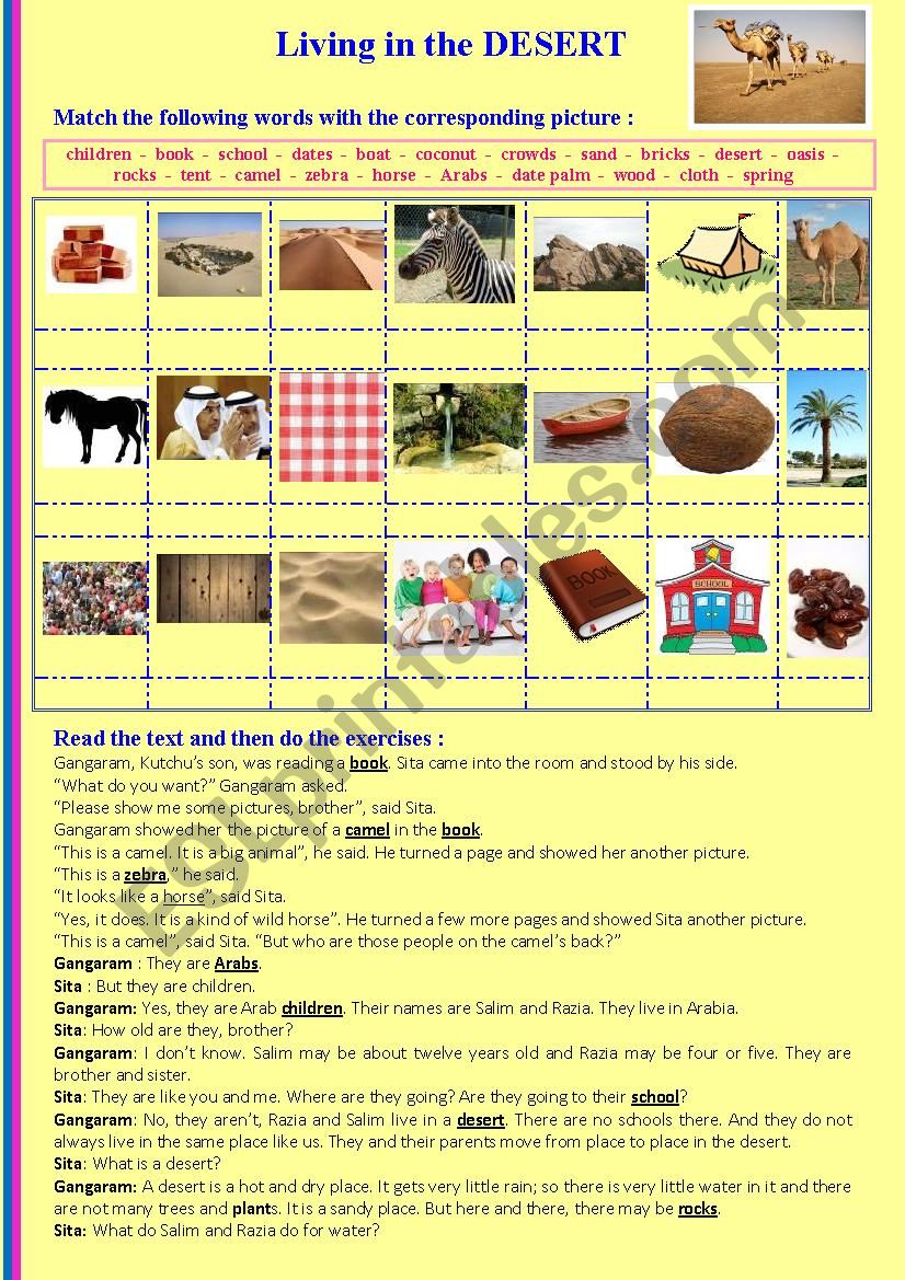 Living in the desert. A nice EASY READER for beginner and intermediate level.