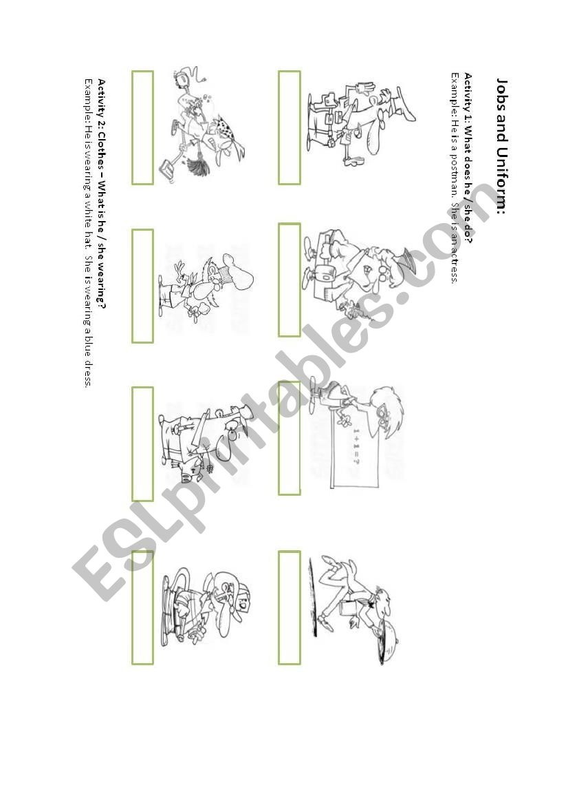 Jobs and Uniform worksheet