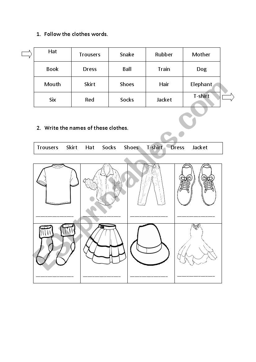 Clothes test worksheet