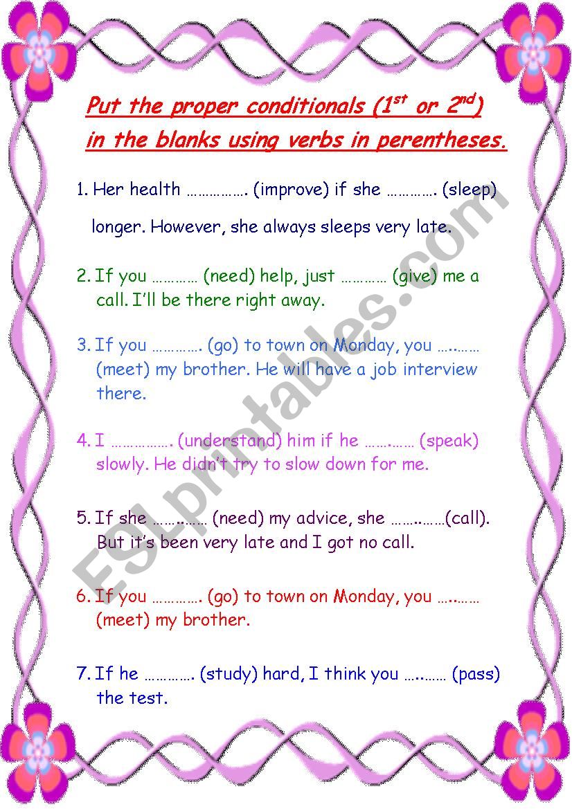 1st and 2nd conditionals worksheet