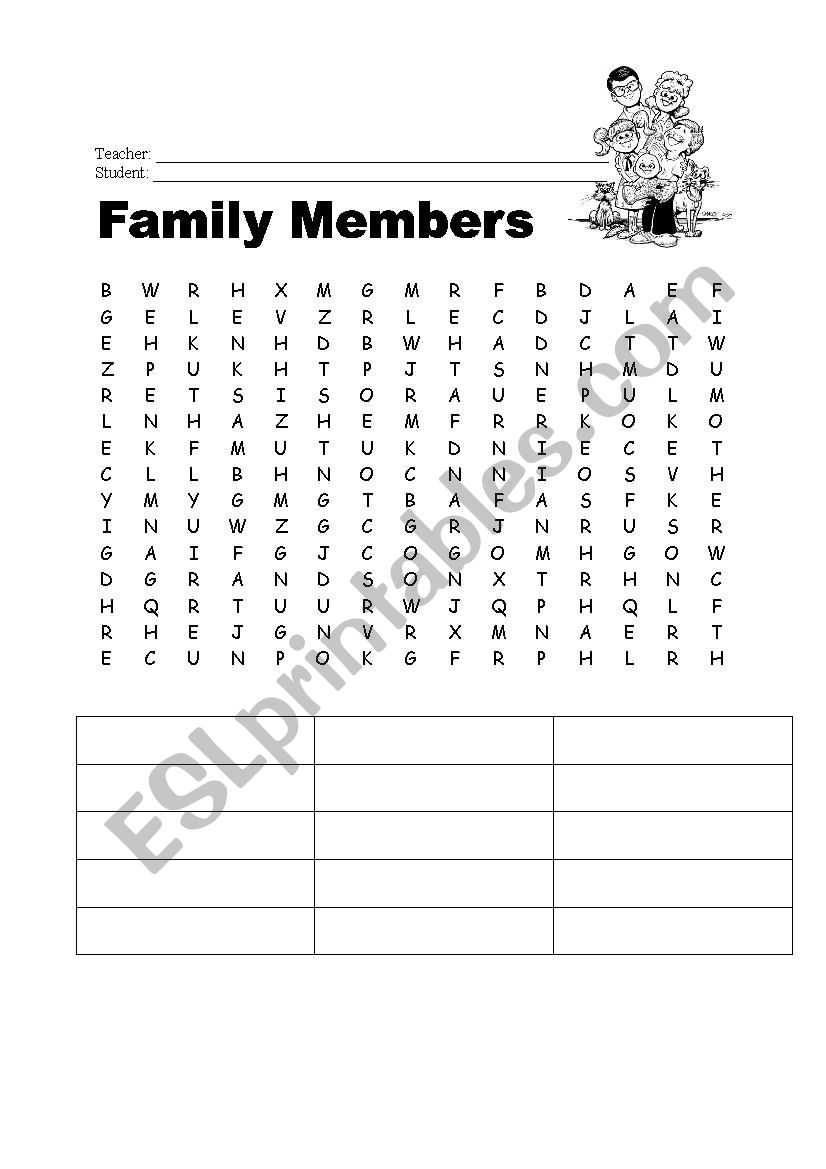 Family Members Word Search worksheet