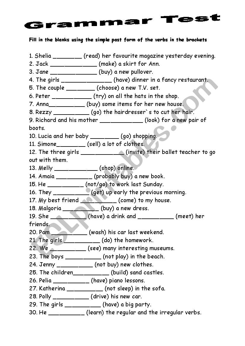 Past Simple worksheet