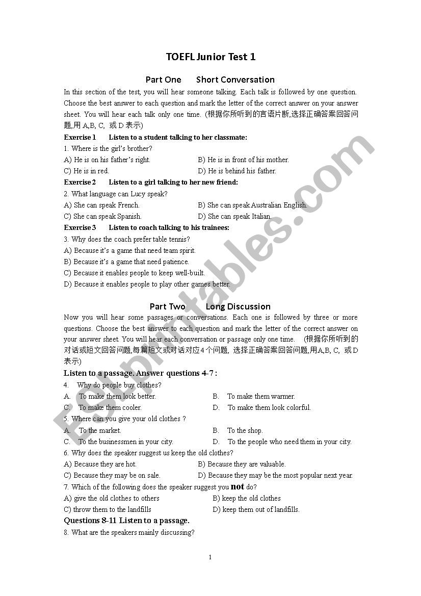 Language testing paper(1) worksheet