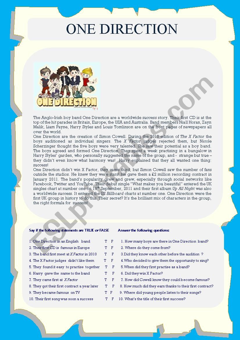 One Direction Last first kiss - ESL worksheet by yamila_i