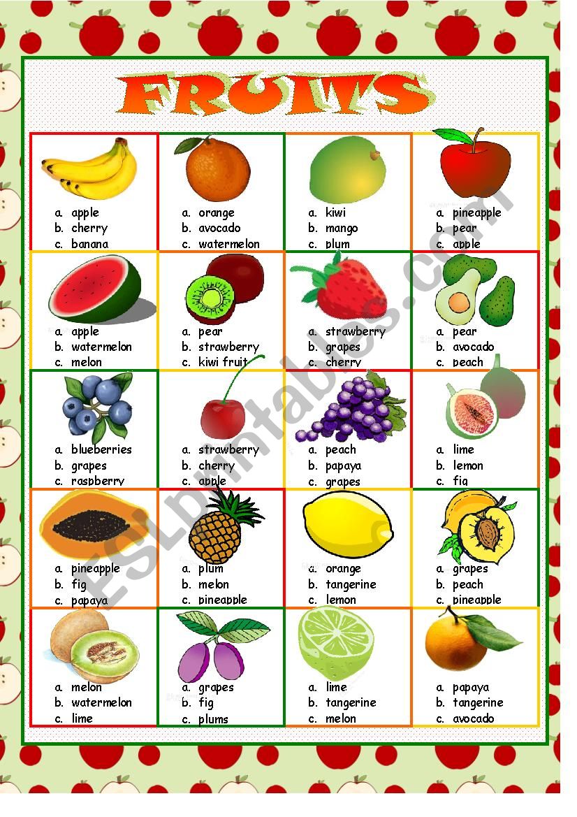 Fruits - vocabulary worksheet