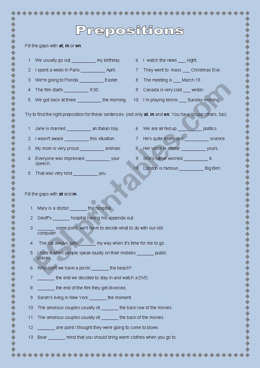 Prepositions worksheet