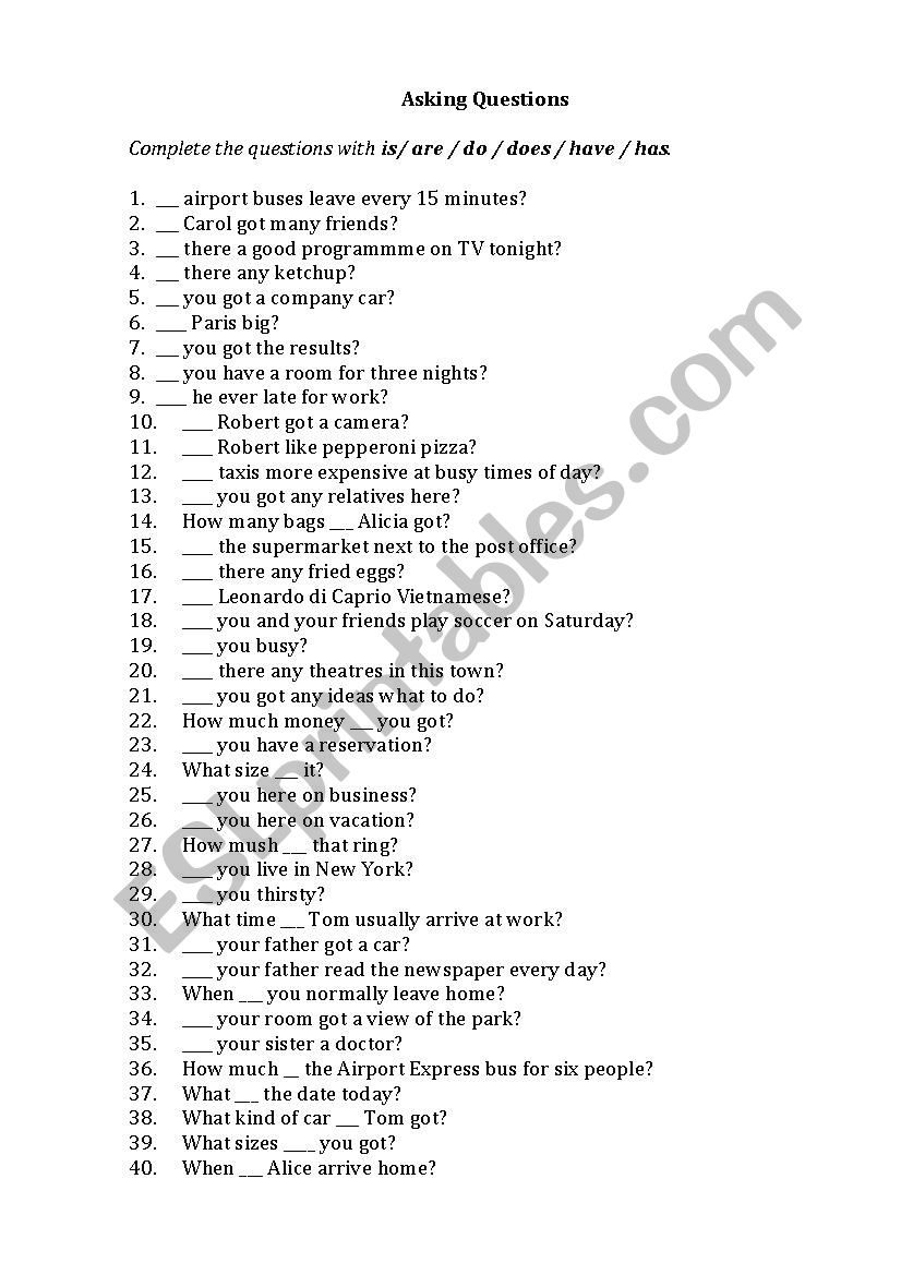 Asking Questions worksheet