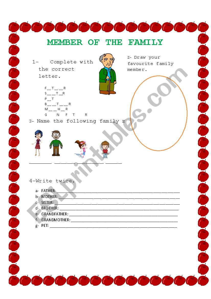 Member of the family worksheet