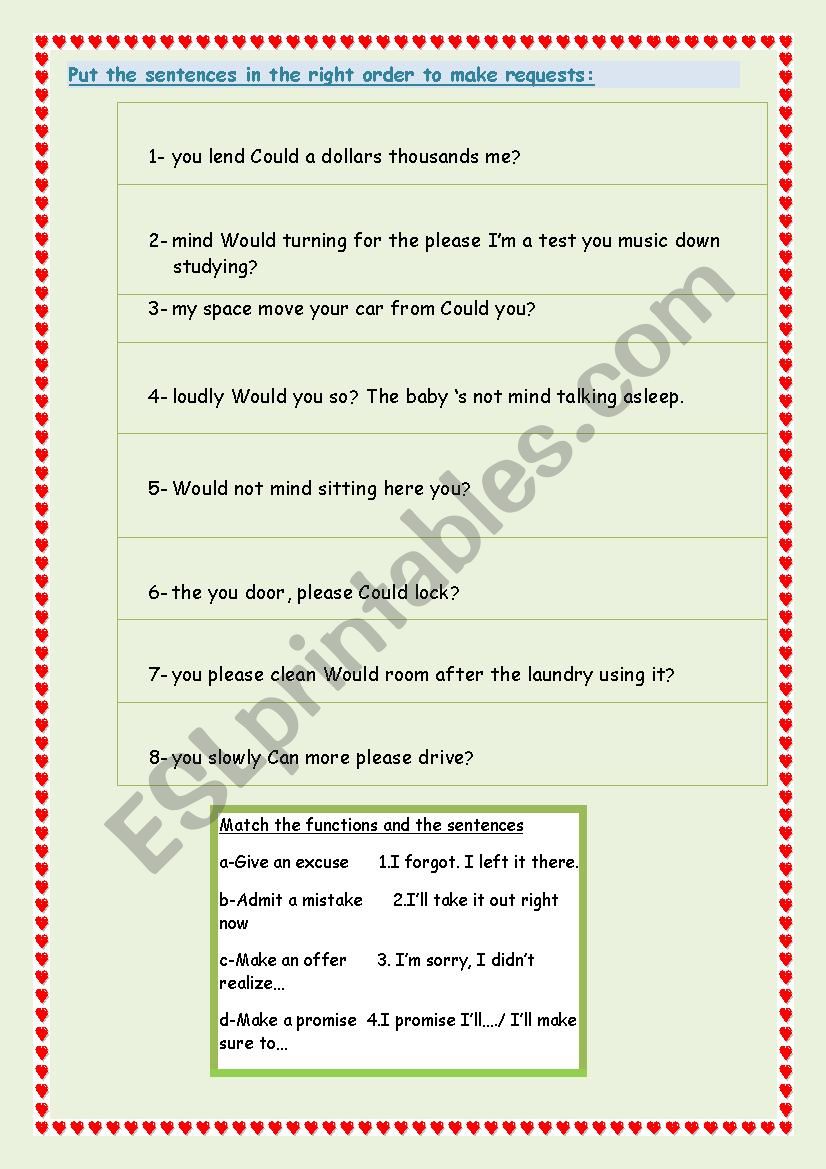requests and complaints worksheet