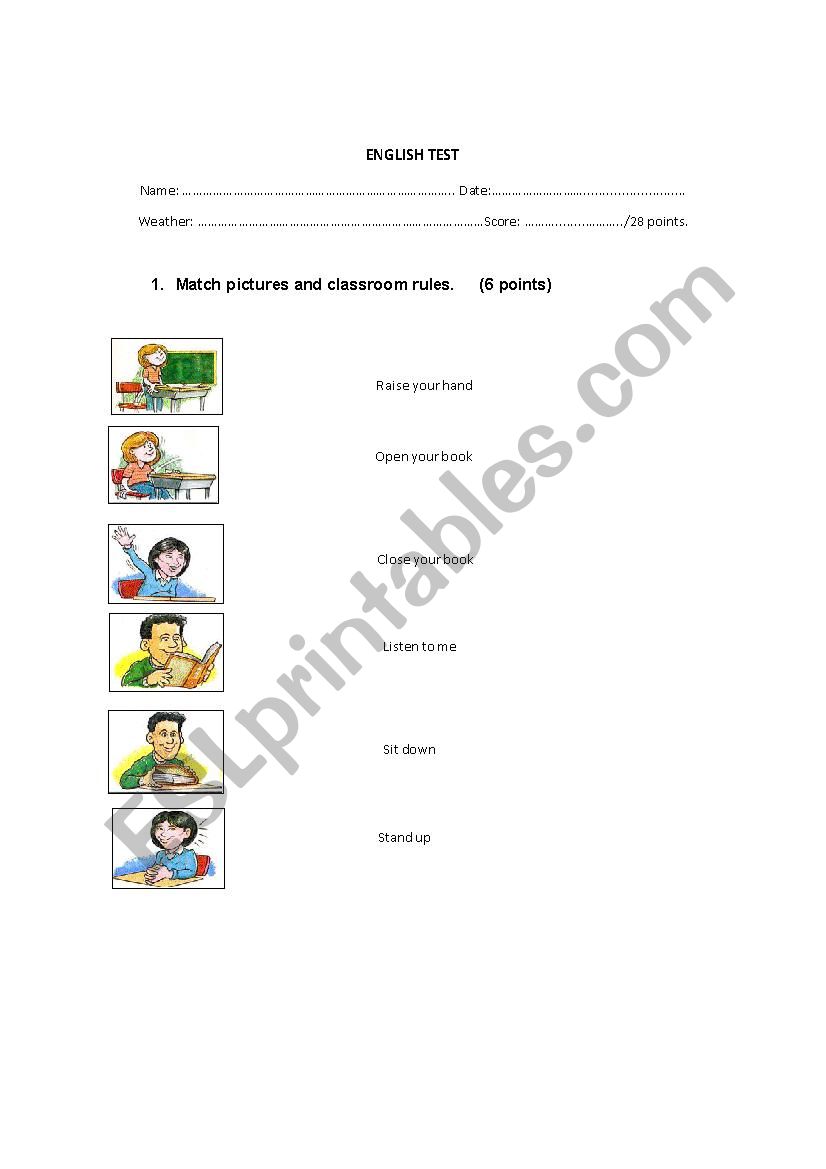 English test classroom rules worksheet