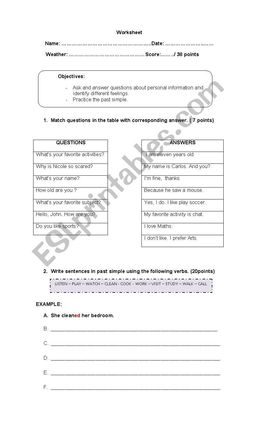 PAST SIMPLE worksheet