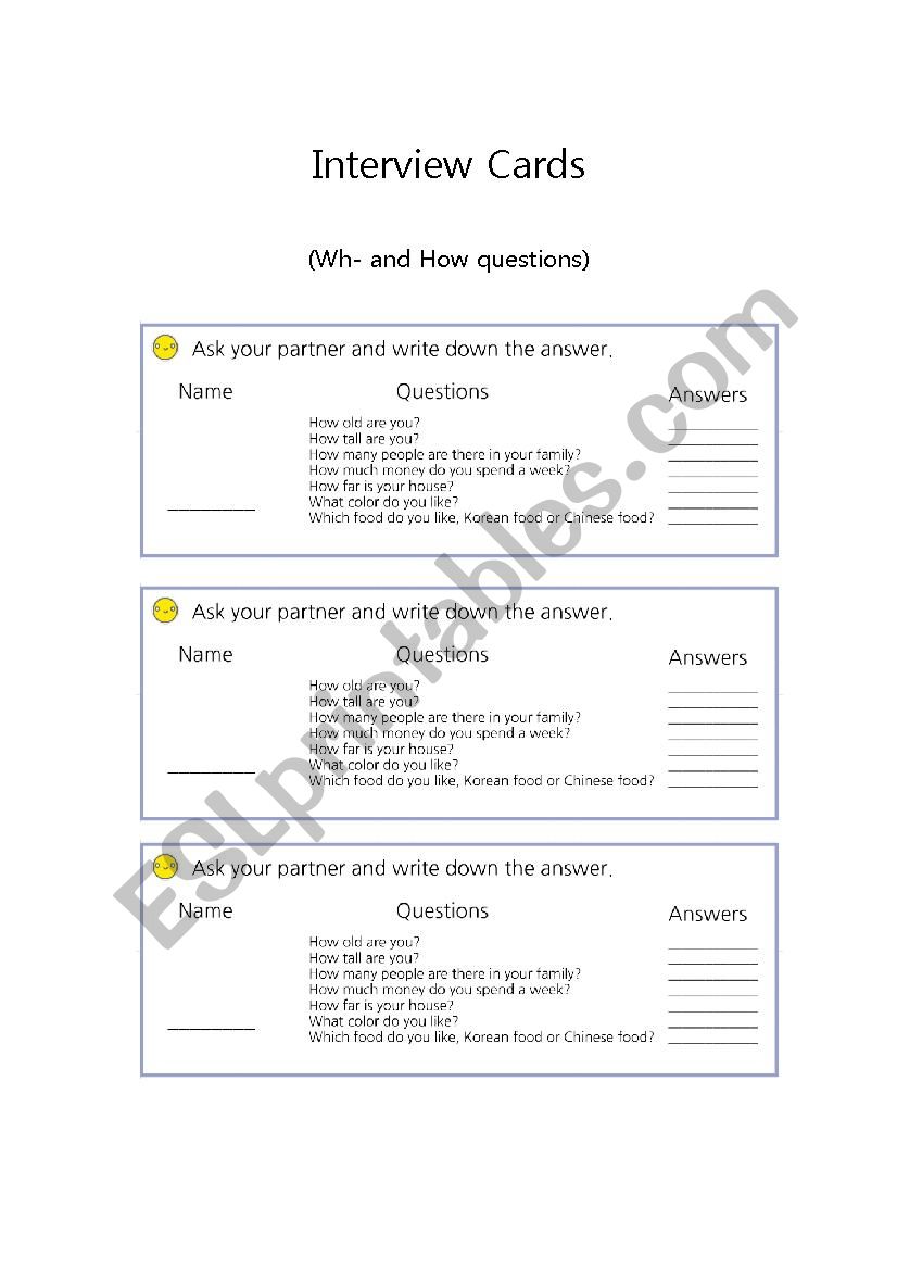 Interview worksheet(wh- and how question)