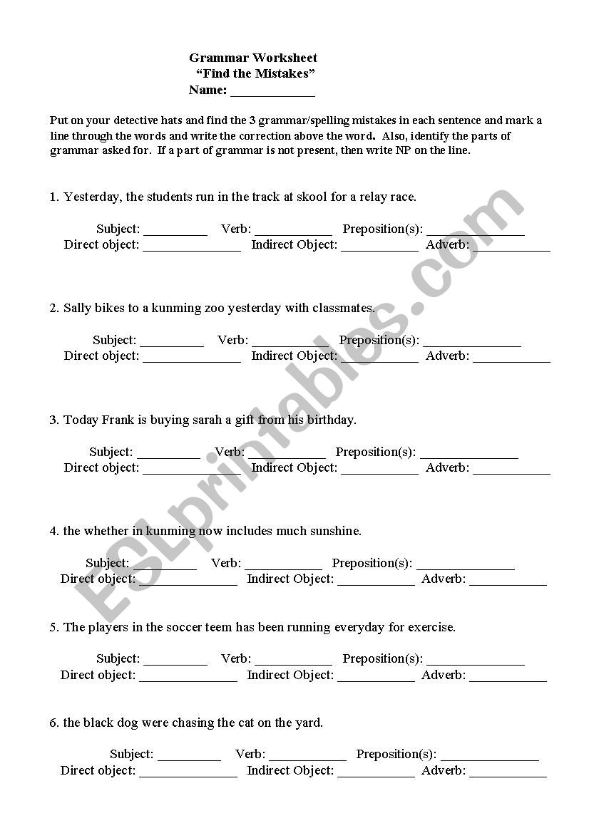 Find the Grammar Mistakes  worksheet