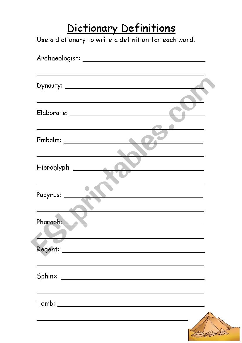 Egyptian Defitnitions worksheet