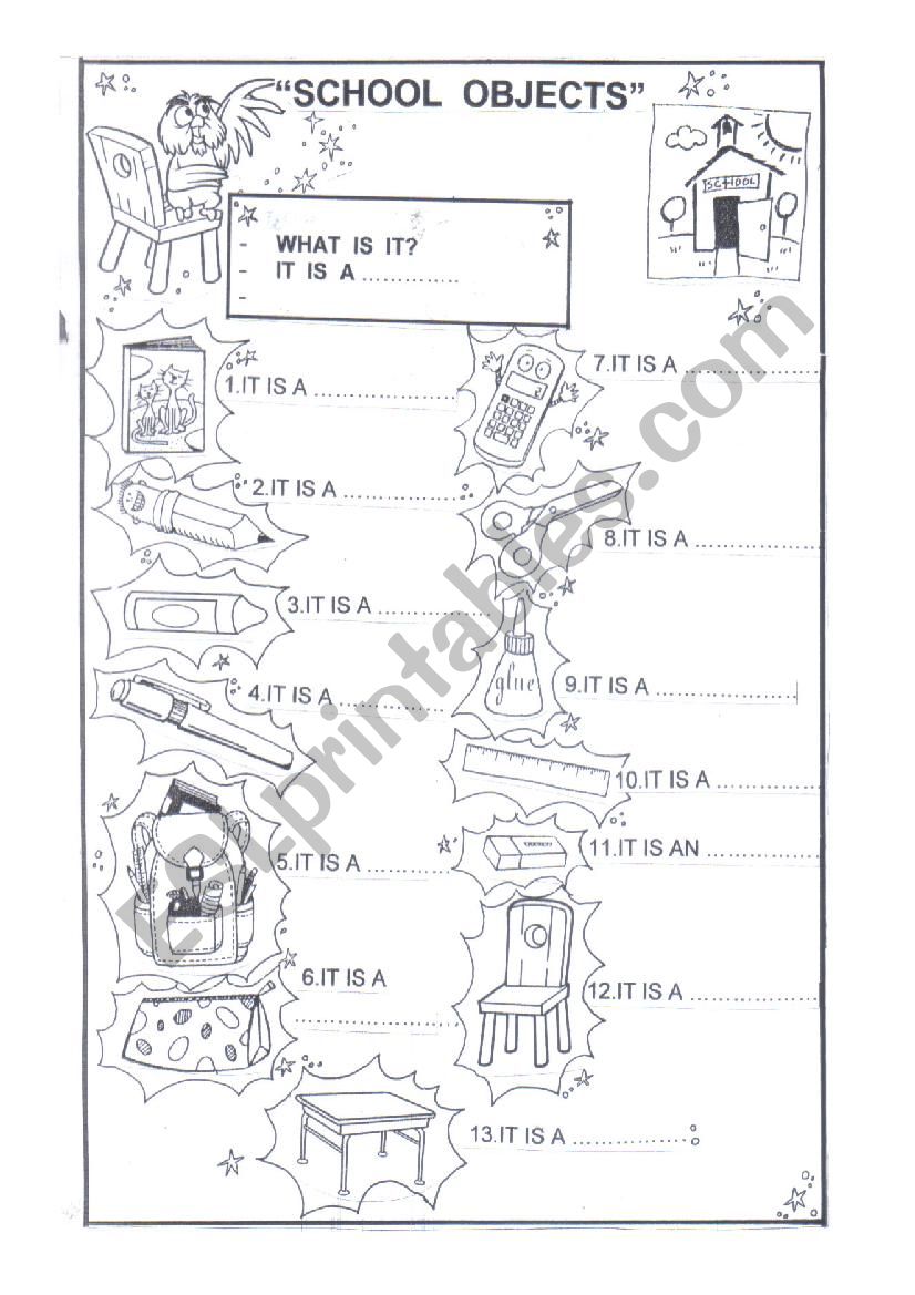 school objects worksheet