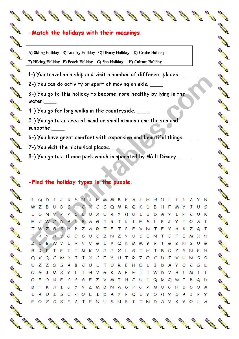 Holiday Types worksheet