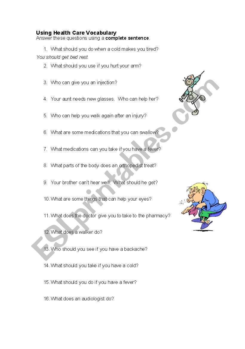 Using Health Care vocabulary worksheet