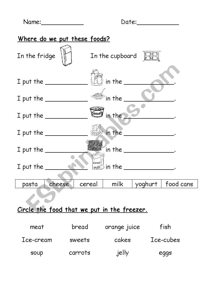 Food worksheet worksheet