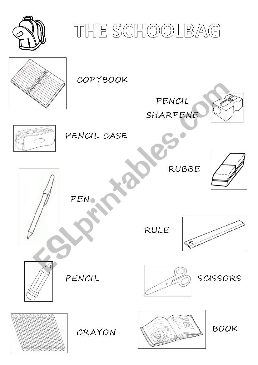 School Bag worksheet