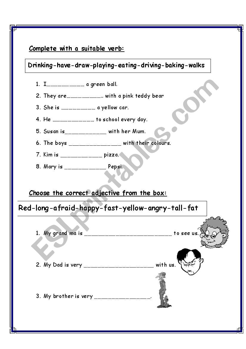 adjectives and verbs worksheet