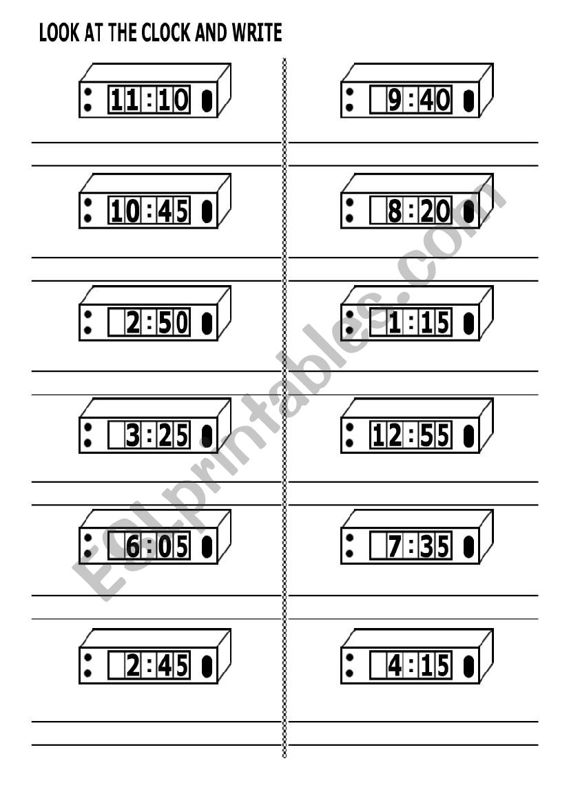 clock test worksheet