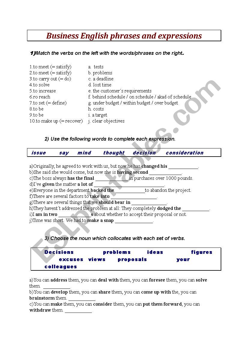 Business English phrases and expressions