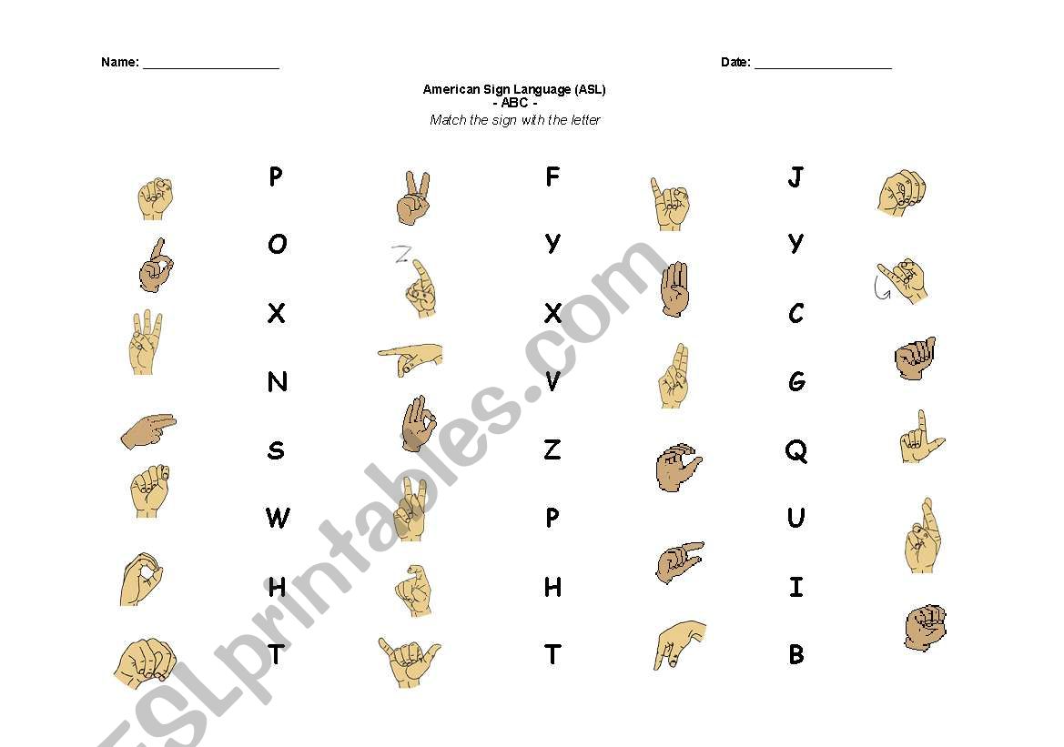 American Sign Language ABC  worksheet
