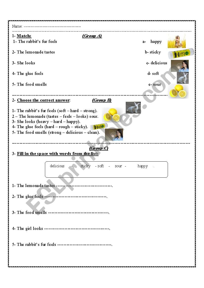 five senses worksheet